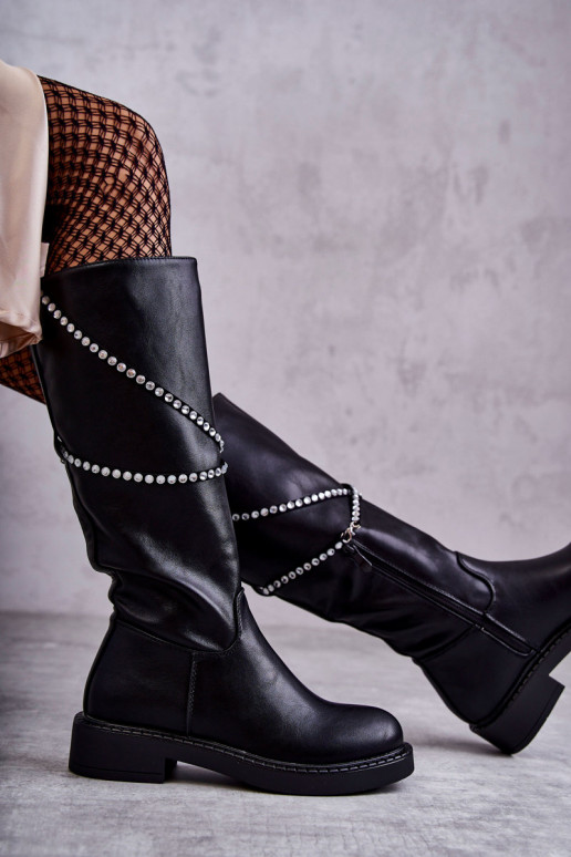 Sieviešu garie zābaki Ar rotājumiem melnas krāsas Finlay