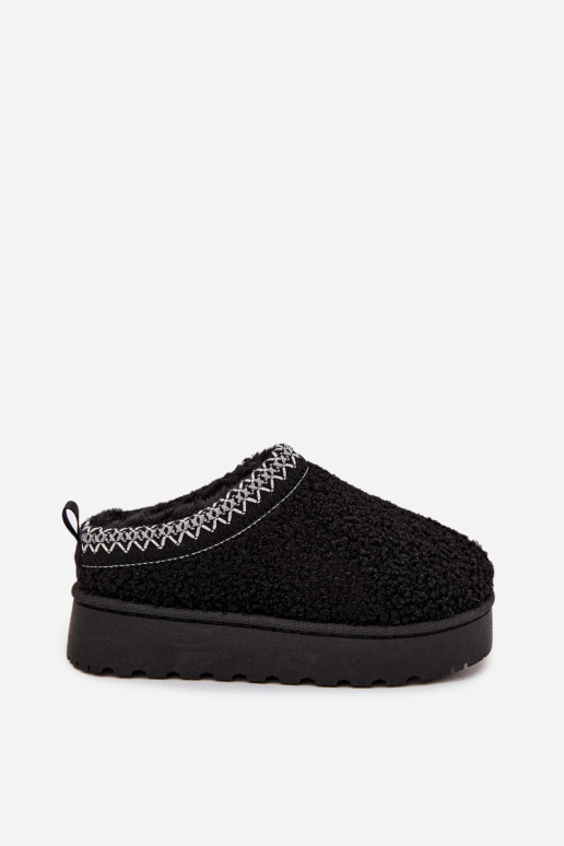 Bērnu sniega zābaki jauniešiem ar kažokādu tipa Baranek melnā krāsā Selathiel