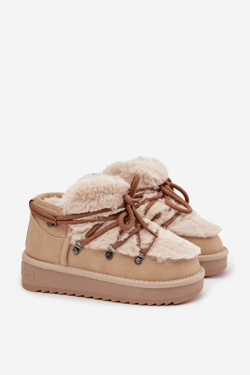 Smilšu krāsas bērnu jauniešu sniega zābaki ar kažokādu D.Franklin DFSH370011