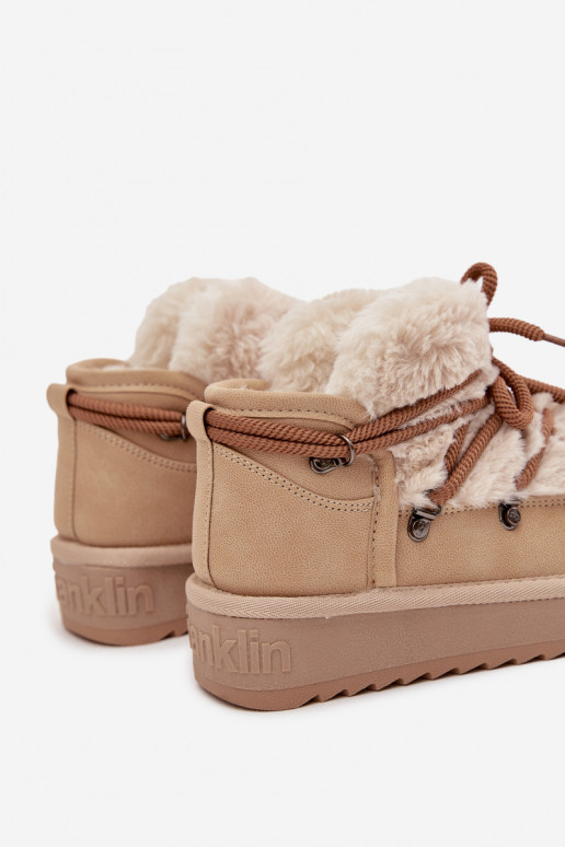 Smilšu krāsas bērnu jauniešu sniega zābaki ar kažokādu D.Franklin DFSH370011