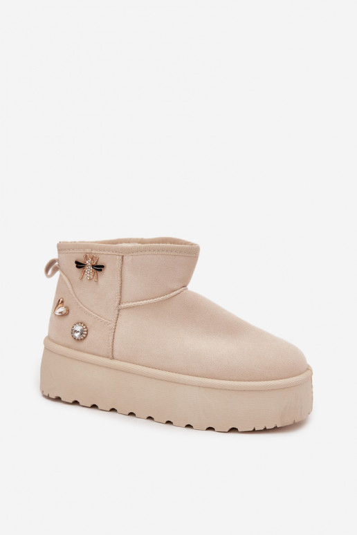 Sniega zābaki sievietēm ar platformu un āķiem ziloņkaula krāsā Tai turielle