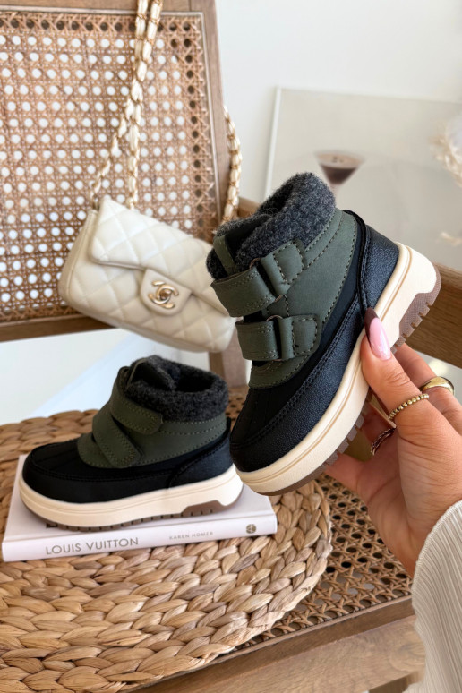 Bērnu sniega zābaki zaļā-melnā krāsā ar lipīgu aizdari Darlene