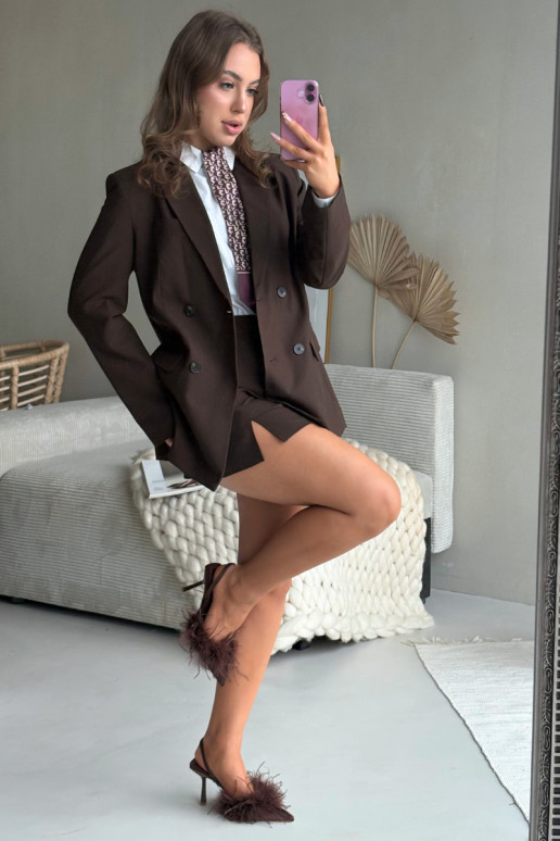 Augstpapēžu kurpes ar spalvām un atvērtu papēdi šokolādes krāsā Belice