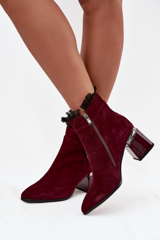 Sieviešu siltie mākslīgās zamšas zābaki ar ornamentiem D&A MR52-127 bordo krāsā