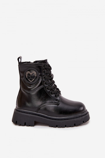 Bērnu siltināti zābaciņi ar vilnu iekšpusē un LOVE ornamentiem, melnā krāsā, Rosaira 2