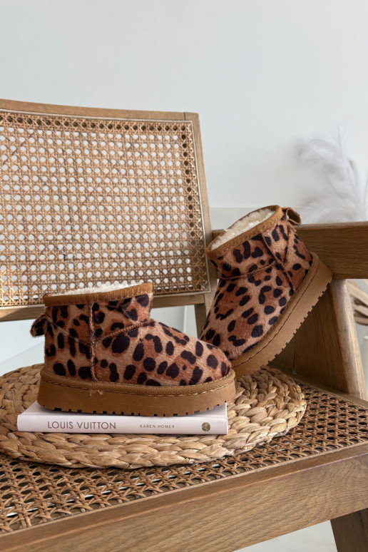 Rudu krāsu silti bērnu/salonu sniega zābaki ar mīksto oderi un leoparda rakstu Mireya