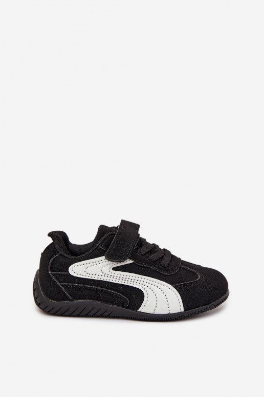 Bērnu sporta apavi ar lipīgu aizdari melnā un baltā krāsā Perrin