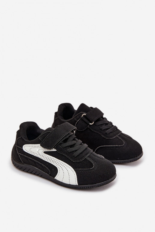 Bērnu sporta apavi ar lipīgu aizdari melnā un baltā krāsā Perrin