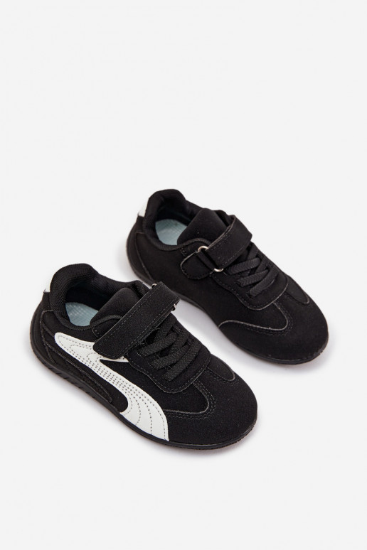 Bērnu sporta apavi ar lipīgu aizdari melnā un baltā krāsā Perrin
