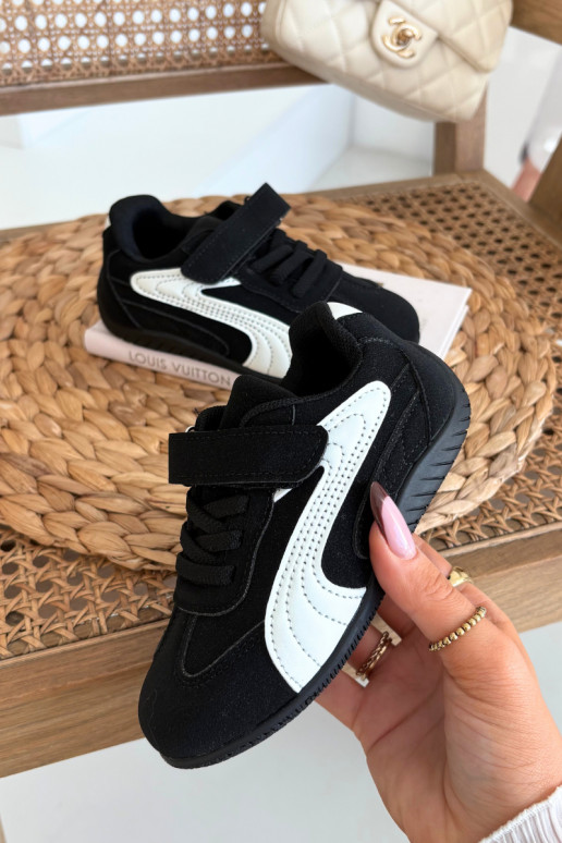 Bērnu sporta apavi ar lipīgu aizdari melnā un baltā krāsā Perrin