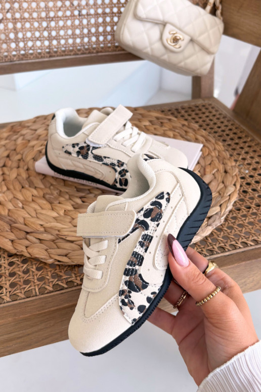 Bērnu sporta apavi ar lipīgu aizdari smilšu krāsā ar rakstiem Perrin