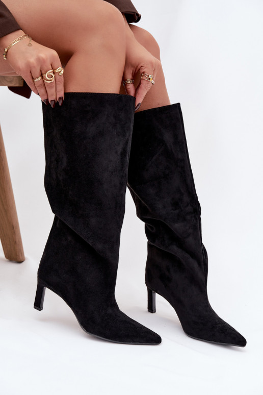 sieviešu garie zābakiEko zamšādau Paslīdēt uz ar papēdi melnas krāsas Phelin