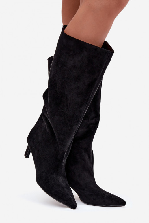 sieviešu garie zābakiEko zamšādau Paslīdēt uz ar papēdi melnas krāsas Phelin