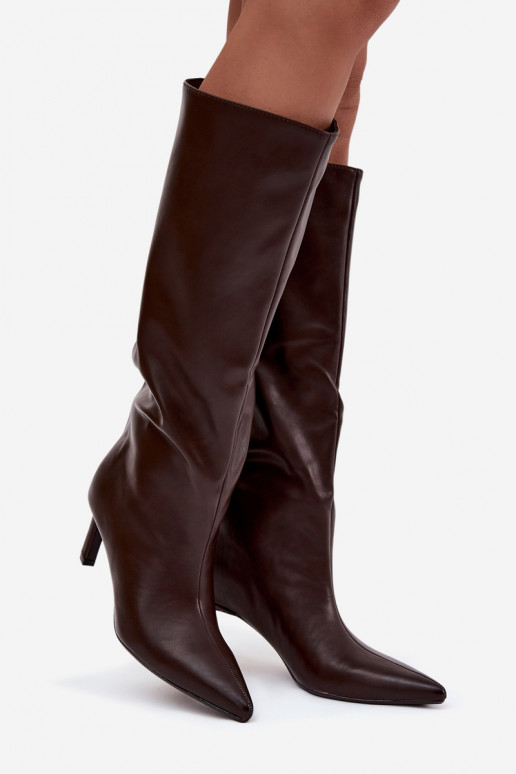 sieviešu garie zābaki Paslīdēt uz ar papēdi Ar sašūšanu CzekoladoIne Olyvia