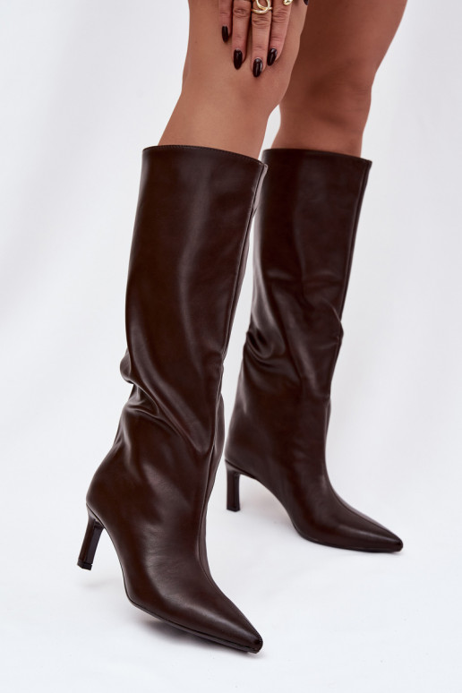 sieviešu garie zābaki Paslīdēt uz ar papēdi Ar sašūšanu CzekoladoIne Olyvia