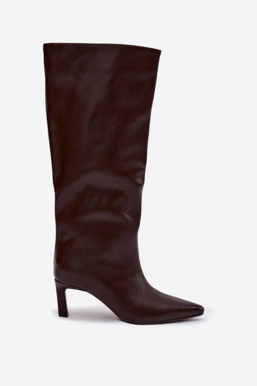 sieviešu garie zābaki Paslīdēt uz ar papēdi Ar sašūšanu CzekoladoIne Olyvia