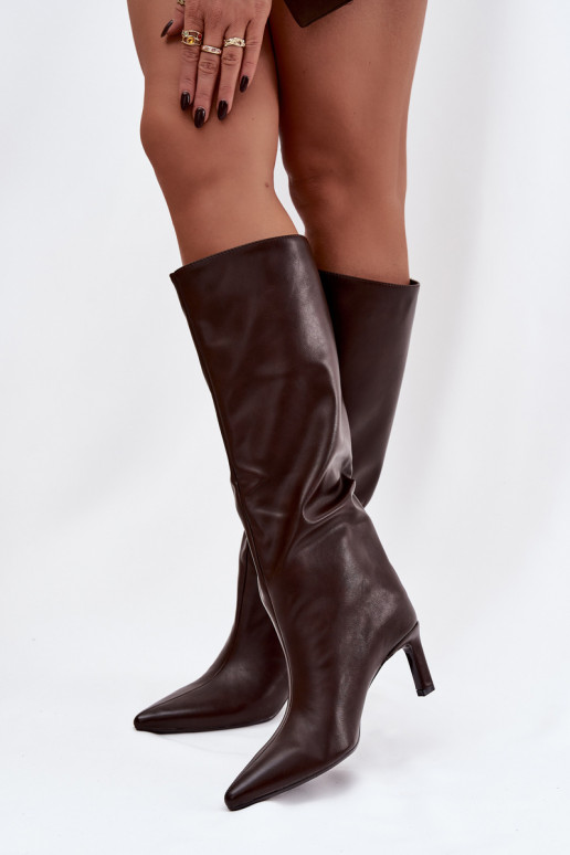 sieviešu garie zābaki Paslīdēt uz ar papēdi Ar sašūšanu CzekoladoIne Olyvia