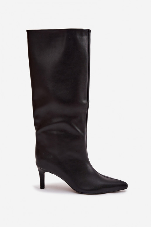 sieviešu garie zābaki Paslīdēt uz ar papēdi Ar sašūšanu melnas krāsas Olyvia