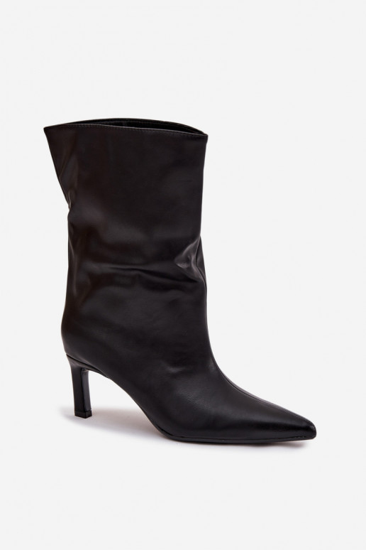 Paslīdēt uz Sieviešu puszābaki ar papēdi no eko ādas melnas krāsas Norell