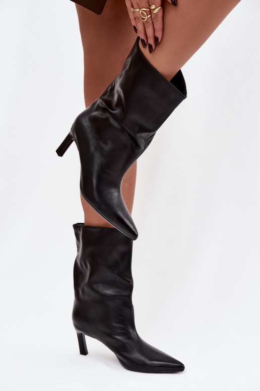 Paslīdēt uz Sieviešu puszābaki ar papēdi no eko ādas melnas krāsas Norell