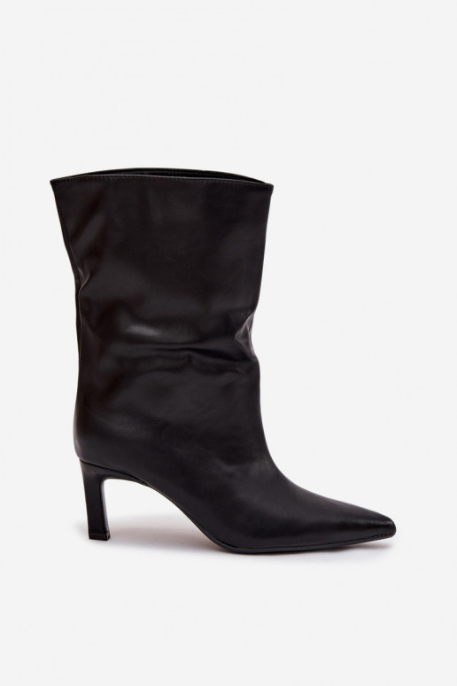 Paslīdēt uz Sieviešu puszābaki ar papēdi no eko ādas melnas krāsas Norell