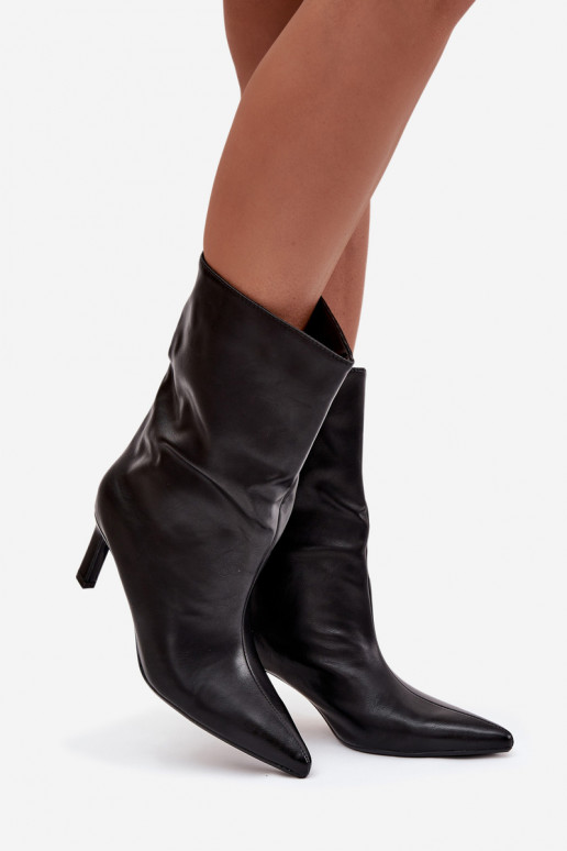 Paslīdēt uz Sieviešu puszābaki ar papēdi no eko ādas melnas krāsas Norell