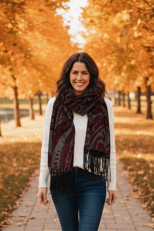 Pelēki bordo šalle ar ziediem Colonie