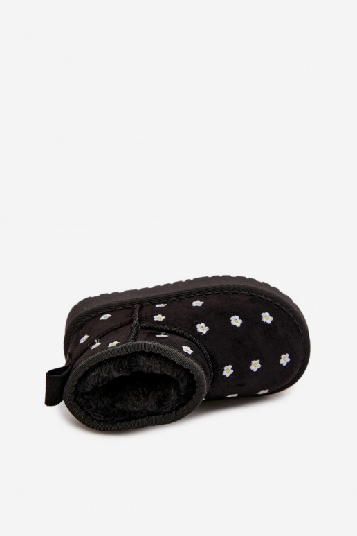 Bērnu sniega zābaki ar ziedu motīviem, melnā krāsā Gracina