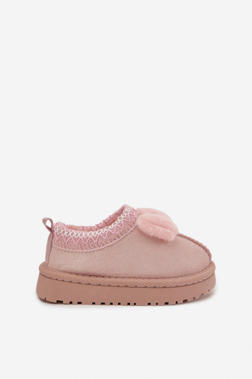 Bērnu sniega zābaki ar izšuvumiem un lentēm, rozā krāsā Daven