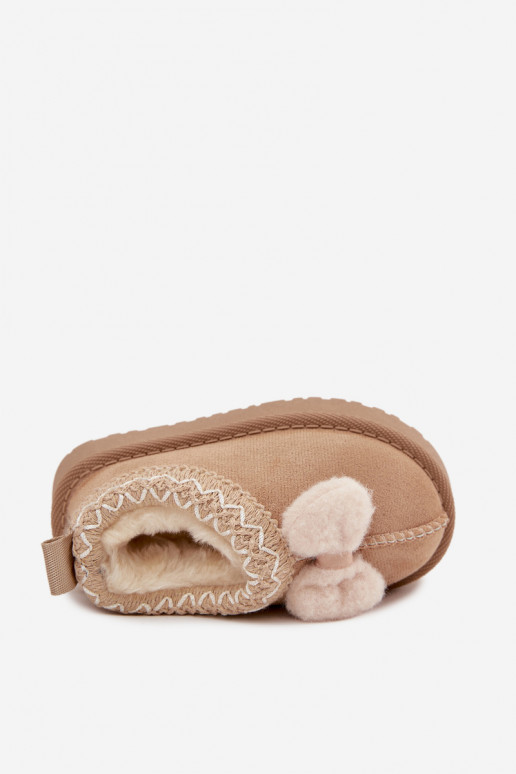 Bērnu sniega zābaki ar izšuvumiem un lentēm, smilšu krāsā Daven