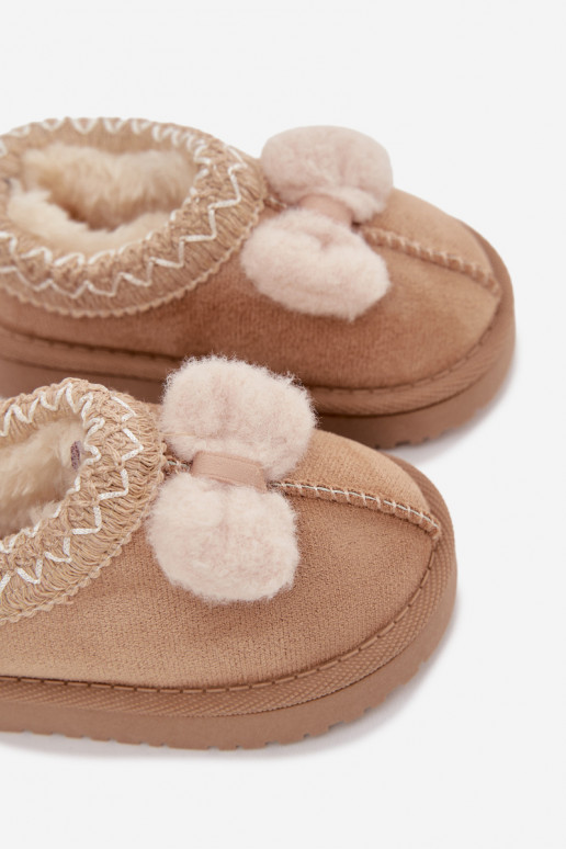 Bērnu sniega zābaki ar izšuvumiem un lentēm, smilšu krāsā Daven