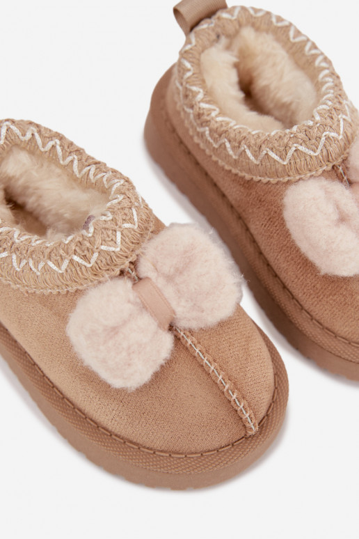 Bērnu sniega zābaki ar izšuvumiem un lentēm, smilšu krāsā Daven