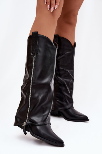 garie zābaki Kovboju zābaki ar papēdi no eko ādas melnas krāsas Palira