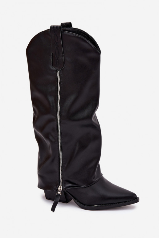 garie zābaki Kovboju zābaki ar papēdi no eko ādas melnas krāsas Palira