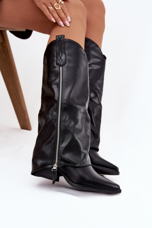 garie zābaki Kovboju zābaki ar papēdi no eko ādas melnas krāsas Palira