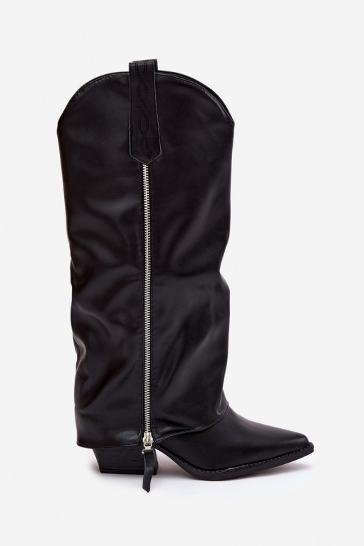 garie zābaki Kovboju zābaki ar papēdi no eko ādas melnas krāsas Palira