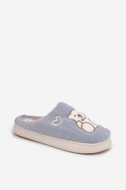 ar kažokādu Čības Ar Lāci Zilas krāsas Noralie