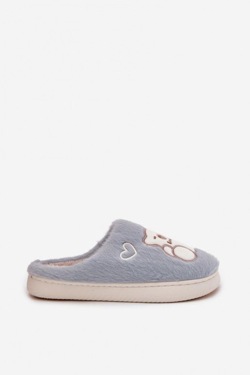 ar kažokādu Čības Ar Lāci Zilas krāsas Noralie