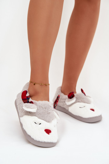 Čības Christmas Sieviešu Ar tēmu Ziemeļbrieži ar kažokādu Pelēkas krāsas Orsella 2