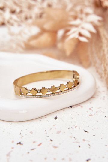 Aproce no nerūsējošā tērauda Ozdobiona Cyrkoniami Zelta krāsas 2