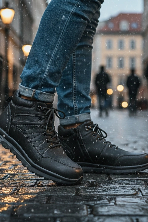 Melnas vīriešu zābaki ar siltinājumu...