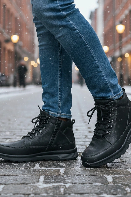 Melnas vīriešu zābaki ar siltinājumu...