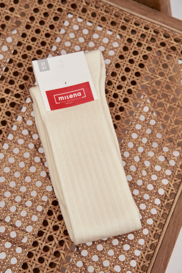 Garās merino vilnas zeķes ziloņkaula krāsā 2