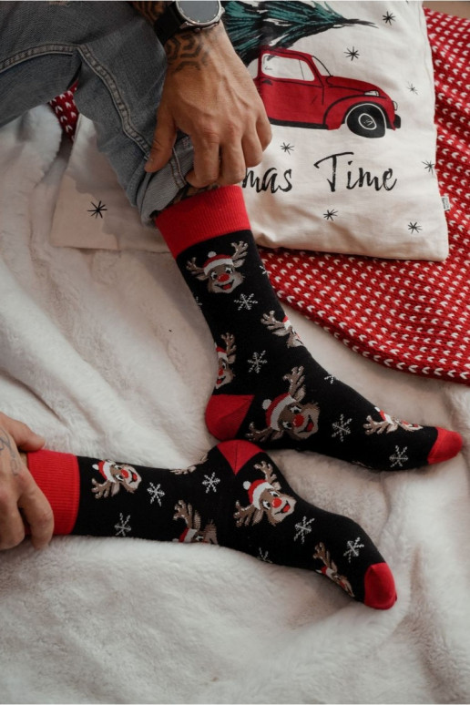 Vīriešu zeķes Christmas Uśmiechnięte Reindeers melnas krāsas