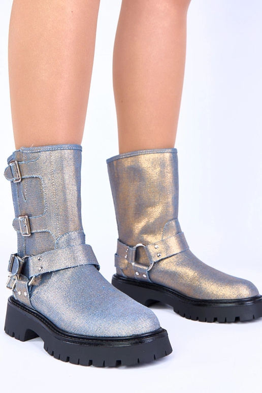 Zilās zābaciņi ar zelta krāsas...