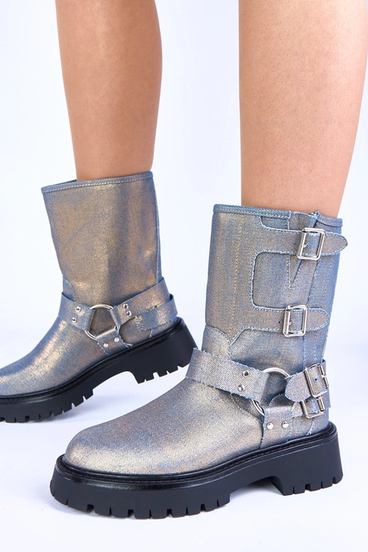 Zilās zābaciņi ar zelta krāsas...