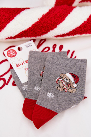 Zeķes Sieviešu Christmas Sniegpārslas Lācis Vāciņā Santa Clausa pelēkas krāsas 2