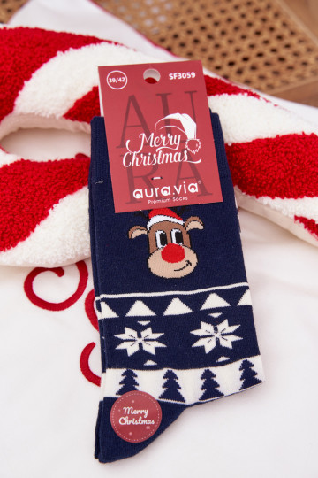 Skarpety Vīriešiem Christmas Rakstaina Ar ziemeļbriežiem tumši zilas krāsas