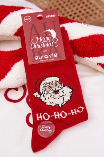 Vīriešu Ziemassvētku zeķes ar smejošo Ziemassvētku vecīti sarkanā krāsā