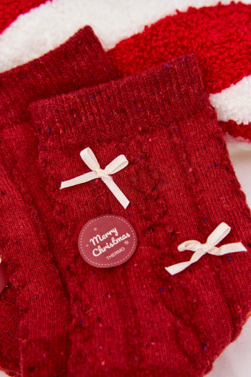 Zeķes Sieviešu Christmas ar bantītēm INełna Alpaka sarkanas krāsas